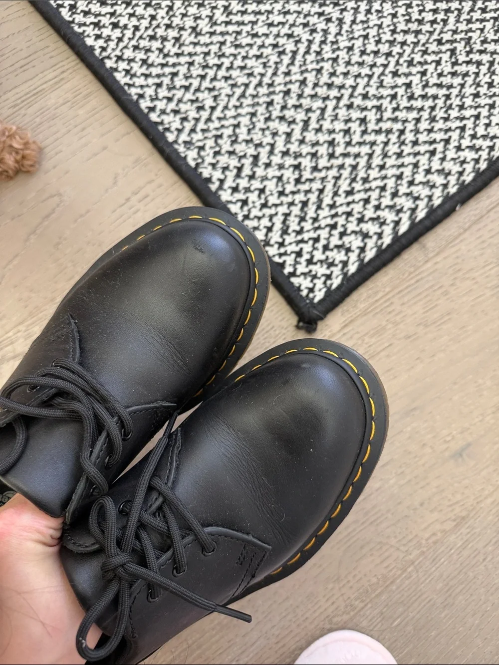 Dr. Martens Black Leather 3-Eye Oxford with Yellow Welt Stitching